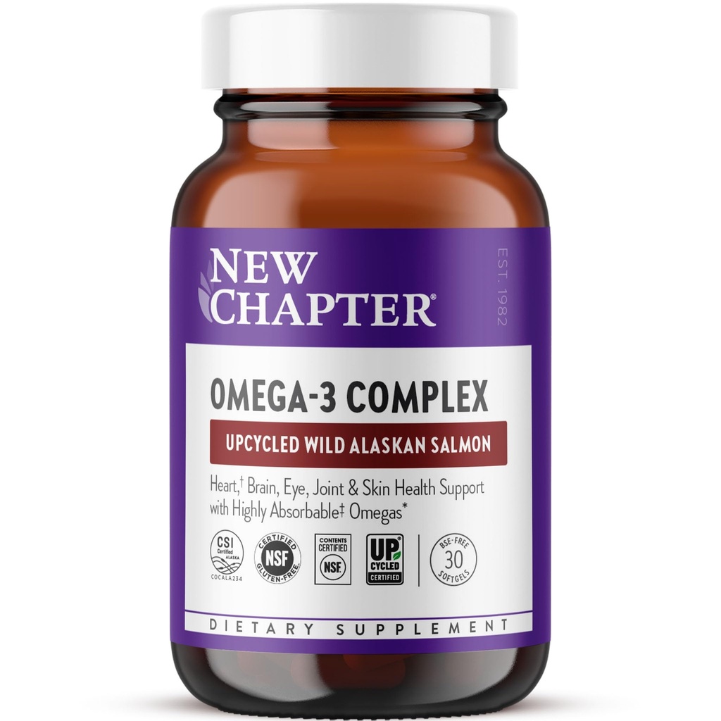 Nuovo Capitolo Omega-3 Complesso, 1000mg Softgels, Fish Oil Supplement Wild Alaskan Salmon per cuore, cervello, occhio, Joint & Skin Health Support - 30 Count
