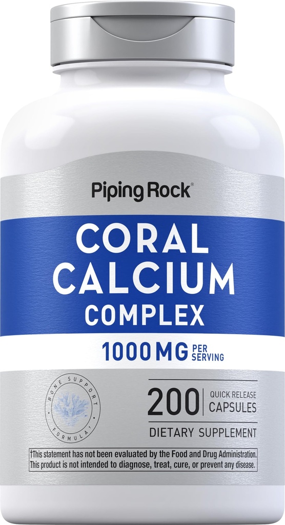 Piping Rock Coral Calcium 1000 mg | 200 capsule | Bone Formula Complex con vitamina D, C e Magnesio | Non OGM, Gluten Free Supplement