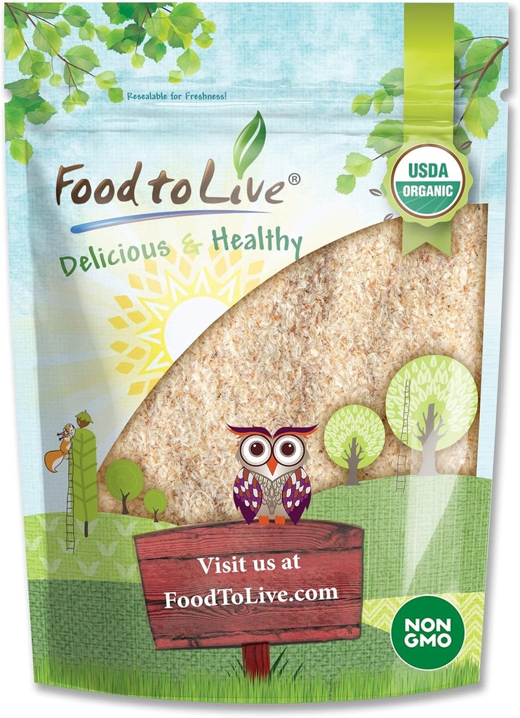 Cibo per vivere - Organico intero Psyllium Husks, 1 Pound - Non OGM Flakes, Vegan, Non zuccherato, Non aromatizzato, Ricco in fibra alimentare, Natural Food Thickener, Grande per cuocere