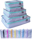 Cubi di imballaggio MUMI – Cubi di compressione a 5 pezzi per viaggi, organizzatori di bagagli per valigette, sacchetti di cartone, zaini e borse Duffel – Elementi essenziali per il viaggio di salvataggio - Aqua