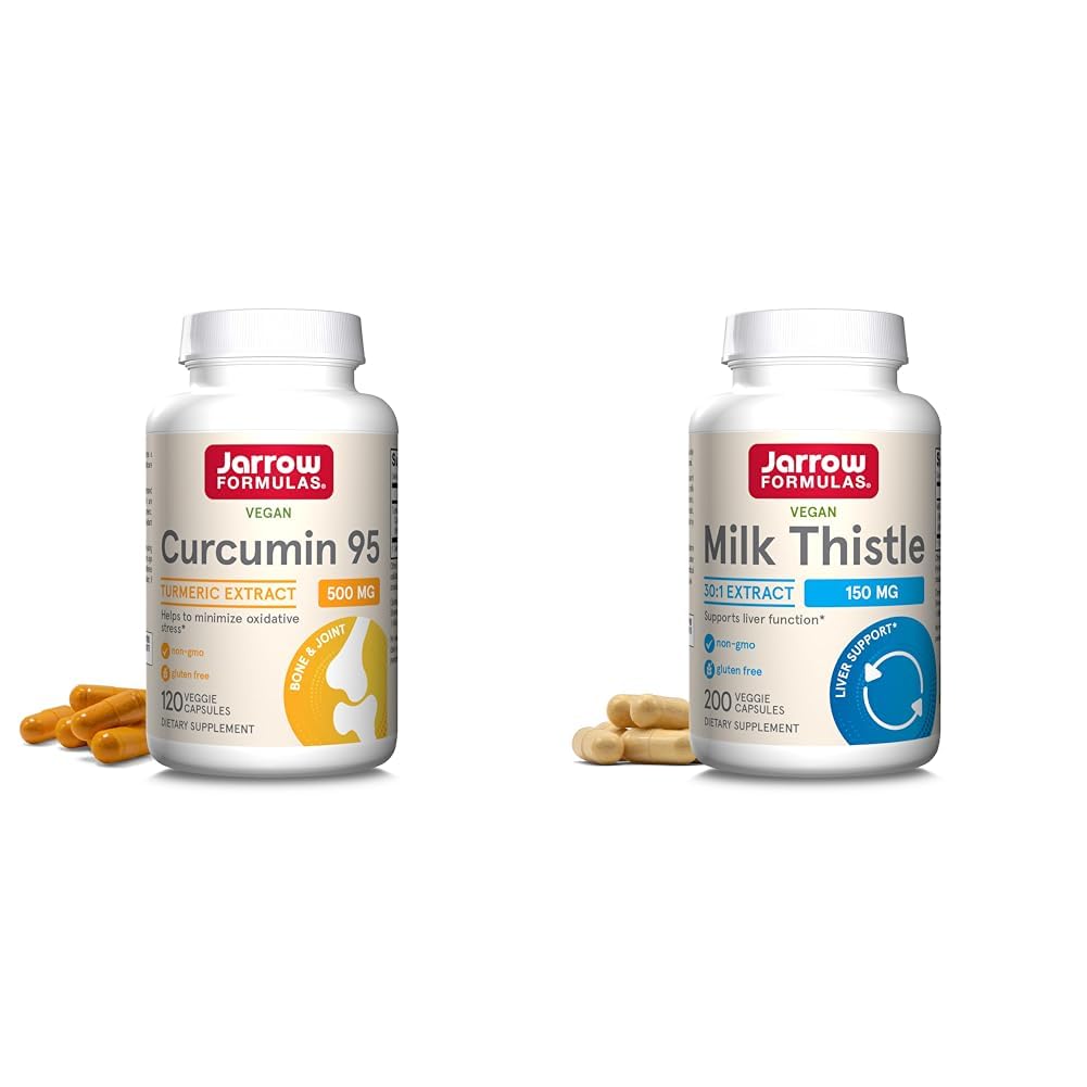 Jarrow Formulas Curcumin 95 500mg - Fino a 120 Servings (Veggie Caps) & Milk Thistle 150 mg con 30:1 Standardized Silymarin Extract