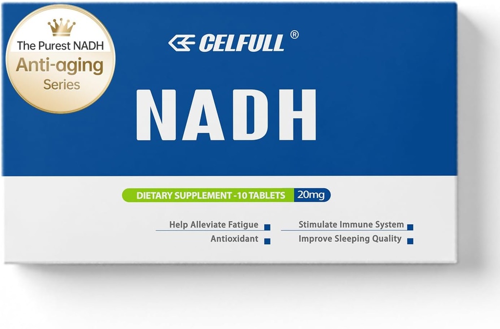 CELFULL NADH Supplemento 40mg Enchance NMN Alternative NAD+ Supplemento per il supporto immunitario Anti-invecchiamento Boost Brain Cognition & Chronic Fatigue Supplementi