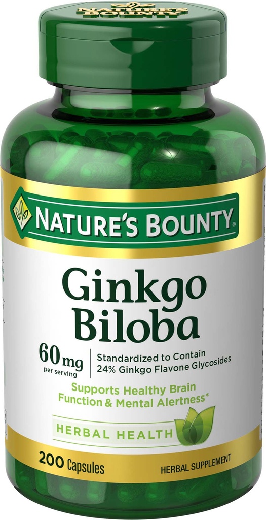 Natura Bounty Ginkgo Biloba, Supporta la funzione sana del cervello, Integratore di erbe, 60 Mg, 200 capsule