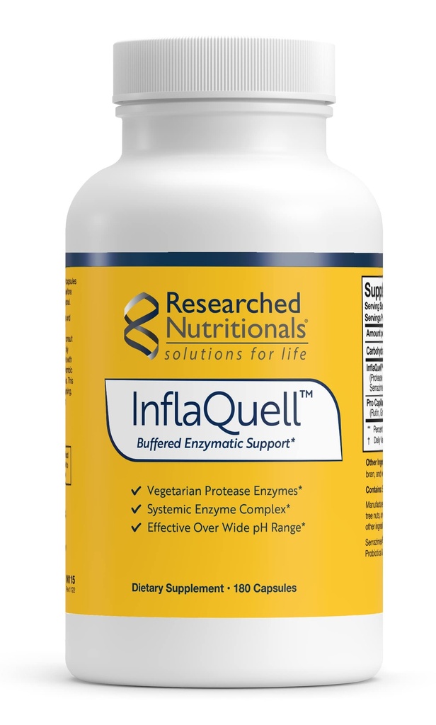 InflaQuell - Enzimi Proteolitici Vegetariani, Integratore Ginger & Rutin per la risposta all'infiammazione, Supporto vascolare e respiratorio (180 capsule)