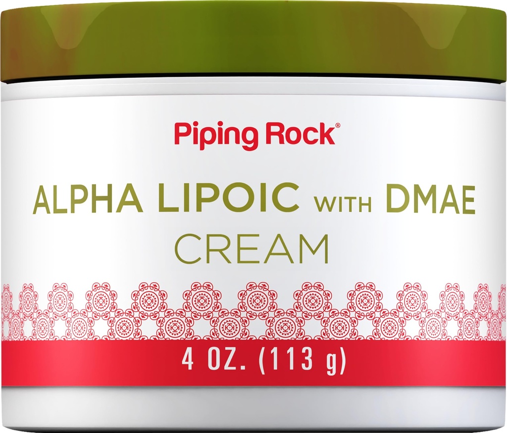 Piping Rock Alpha Lipoic Acid | 4 oz | con DMAE Cream | Idratazione e assemblaggio per viso & pelle | Non OGM, Gluten Free