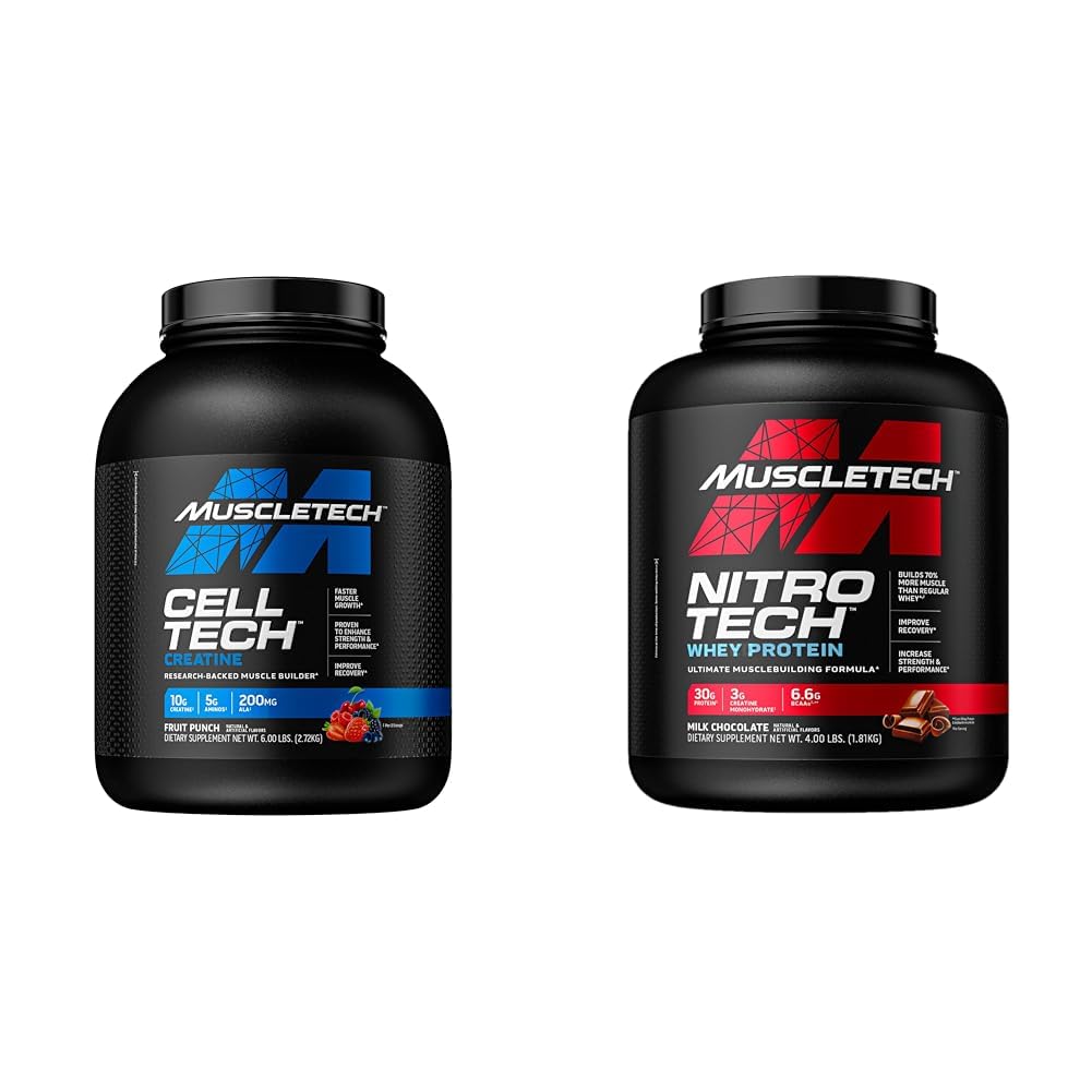 MuscleTech Creatina monoidrato polvere cellulare-tecnologia polvere & n polvere Nitro-Tech Whey Protein Isolate & Peptides | Cioccolato di latte, 4 Pound (Pack of 1), 40 Servings