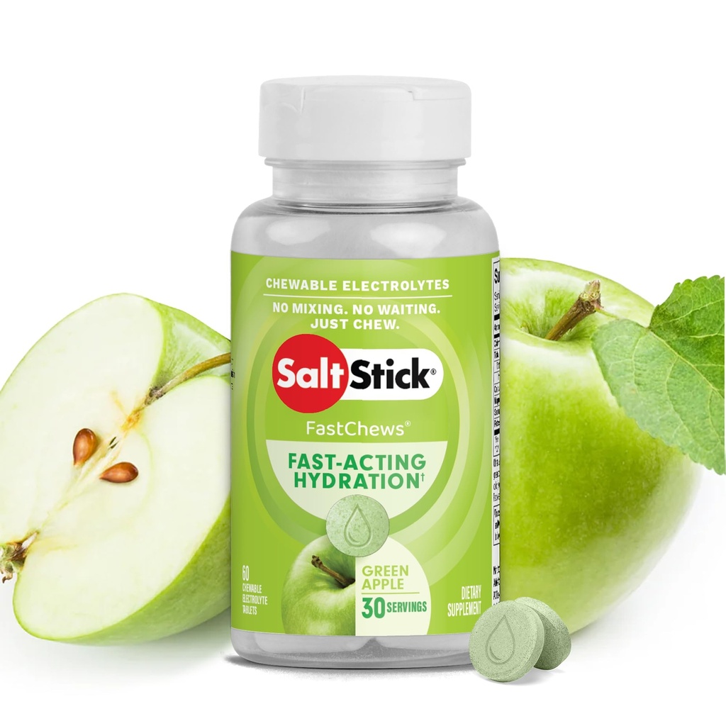 SaltStick Electrolyte FastChews - 60 Green Apple Chewable Electrolytes - Tabelle di sale per l'esecuzione e l'idratazione, Electrolyte Chews - 60 Conte
