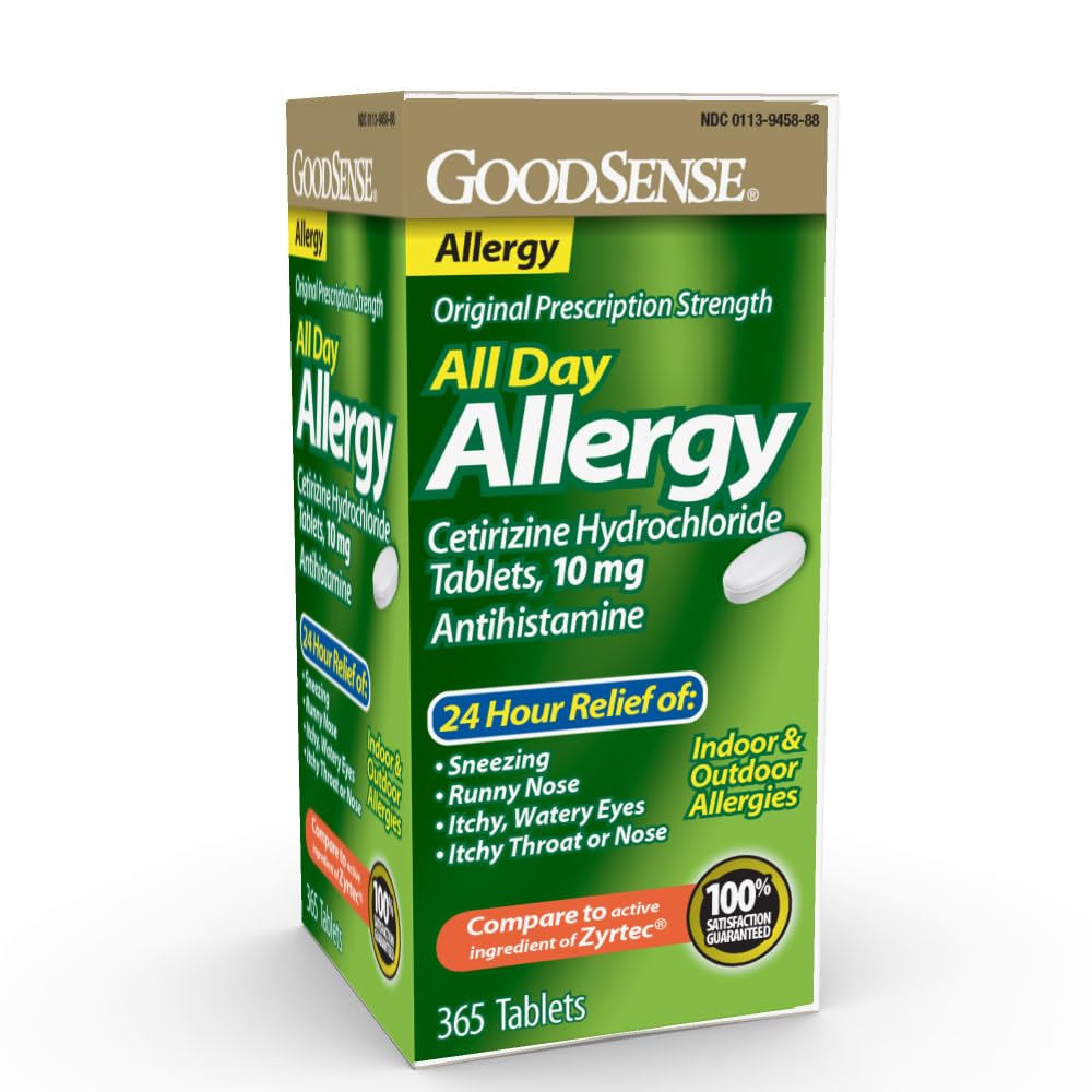 GoodSense All Day Allergy, Cetirizine Hydrochloride Tablets, 10 mg, Antistamina, 365 Conte
