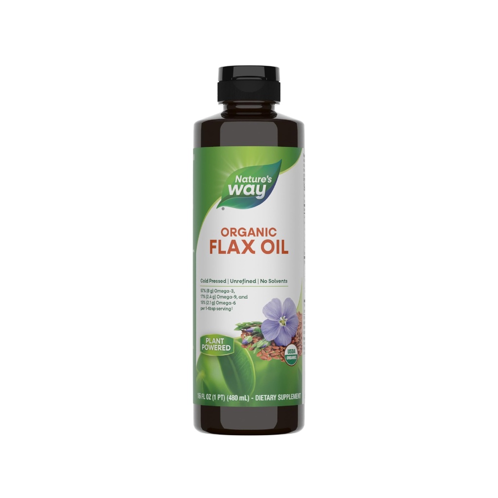 Via della natura Olio di lino biologico, USDA Certificato Organico, Omega-3, 6, 9, Pressato a freddo, 16 Fl Oz (Packaging May Vary)