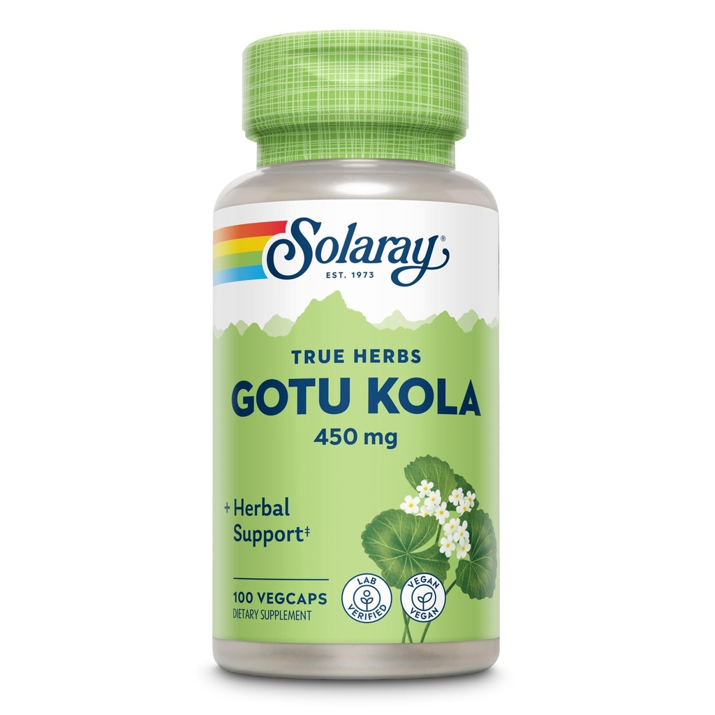 SOLARAY Gotu Kola 450mg - Centella Asiatica Integratori a base di erbe - Gotu Kola Capsules Made with Whole Aerial for Powerful Wellness Support - Vegan, Non OGM, Lab Verified, 60-Day Guarantee, 100 Servings