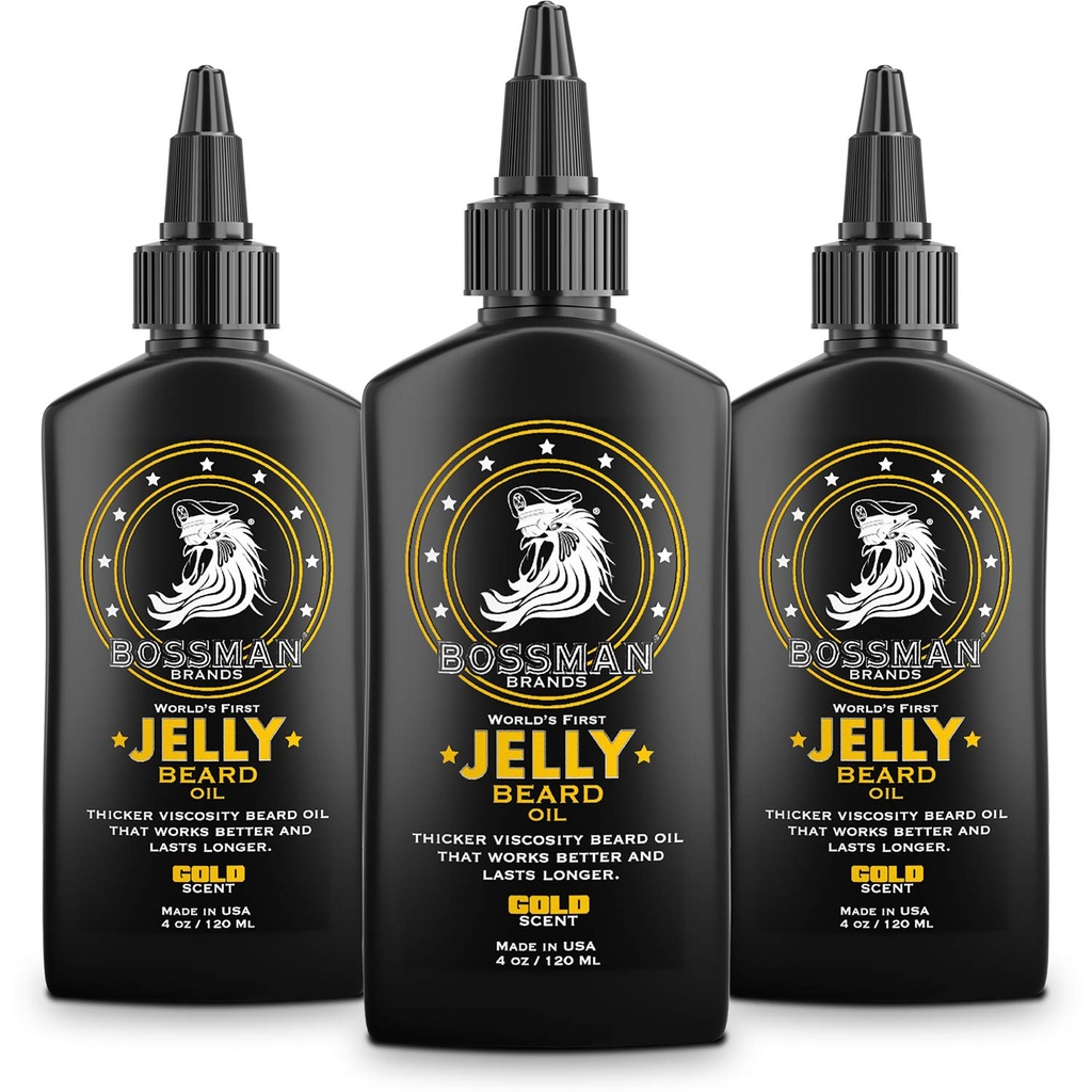 Bossman Jelly Beard olio per gli uomini - 3 Pack (12 oz in totale, profumo d'oro) – Ammorbidisce, idrata e condizioni con ingredienti naturali