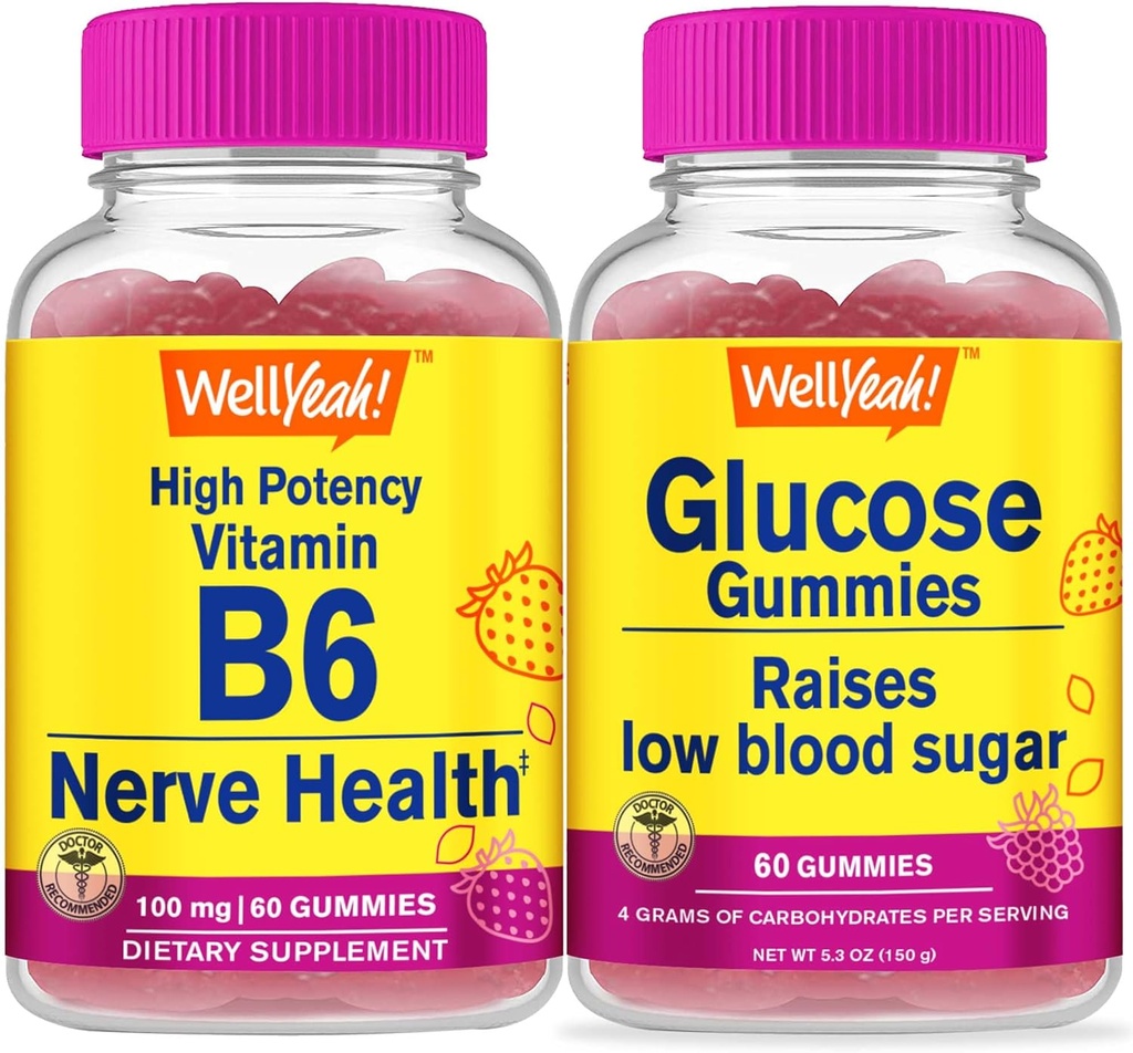 BeneSì Alta potenza vitamina B6 + Glucosio, Gummies Bundle - Grande degustazione, Integratore di vitamina, Senza glutine, OGM libero, pancia masticabile