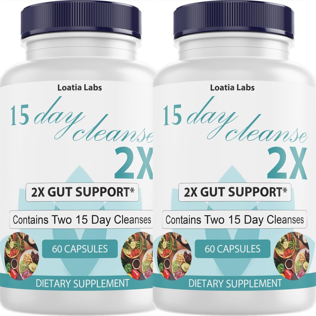 15 giorni Cleanse 2X - Doppio Gut & Colon Supporto - Advanced Gut Cleanse Detox for Women & Men with Alfalfa, Cascara Sagrada, Probiotics & Psyllium Husk - Non-GMO - Made in USA - 60 capsule (2 bottiglie)