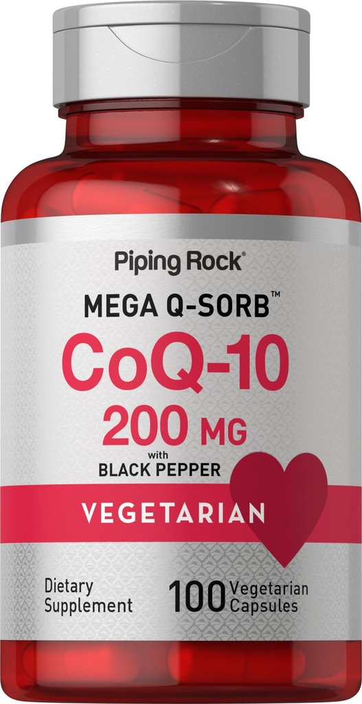 Piping Rock CoQ10 200mg capsule | 100 pillole | con estratto di pepe nero | Coenzyme Q10 supplemento per le donne e gli uomini | Vegetariano, Non OGM, Gluten Free