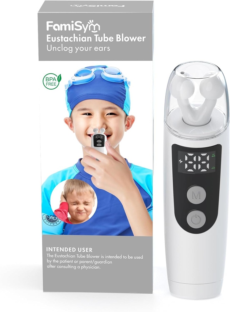 FamiSym Eustachian Tube Unclogger, Ear Pressure Relief Device Home for Tinnitus and Ear Pain, Mantiene Ear Pressure Balance, Alleviates Ear Discomfort, 501-bianco