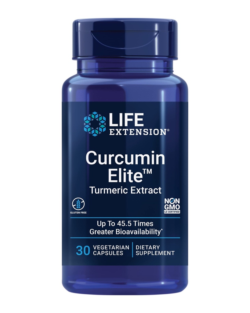 Estensione di vita Curcumin EliteTM Estratto di curcuma, 500 mg, curcuminoidi, curcumni, greco, infiammazione supporto sanitario, cuore e supporto immunitario, senza glutine, non OGM, vegetariano, 30 capsule