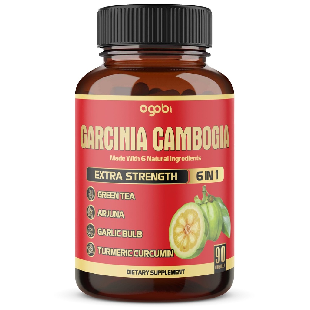 Pure Garcinia Cambogia capsule - 6in1 con tè verde, Arjuna, Bulbo di aglio, Turmerico e pepe nero - 90 conteggi