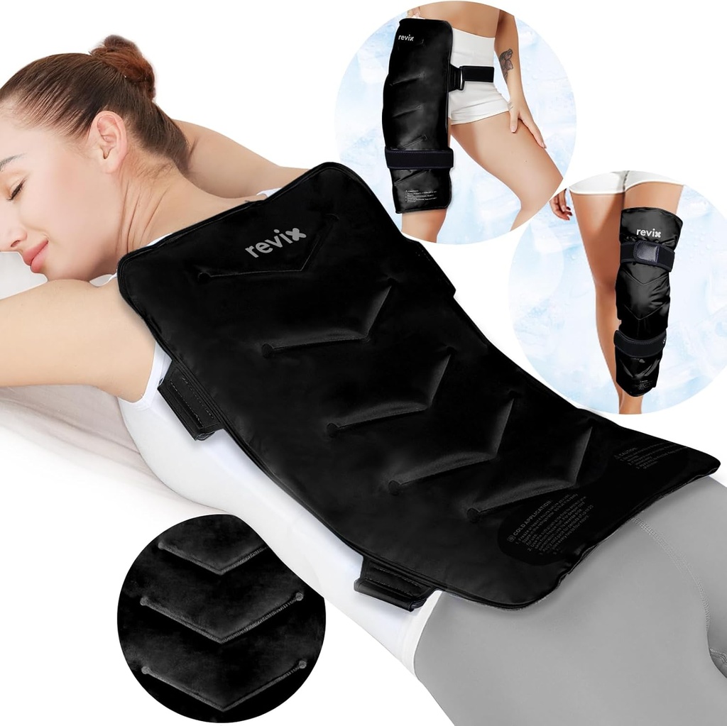 REVIX Extra Large Ice Pack per la schiena, 13” x 21” Reusable Gel Cold Pack Wrap per la schiena completa, Hip e Leg Relief, XXL Cold Compress for Muscle Soreness, Fatigue e Everyday Recovery, Black