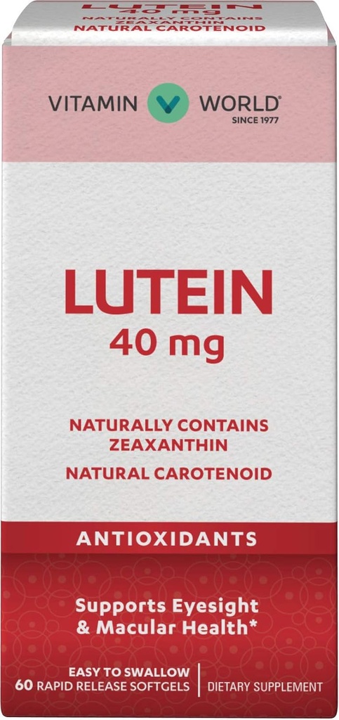 Vitamina Mondo Lutein 40mg 60 Softgel a rilascio rapido, Salute agli occhi, Visione, Antiossidante