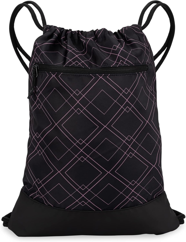 Borsa da ginnastica con coulisse per le donne | Zaino da ginnastica leggero durevole con disegni grafici | Grande per la palestra e lo sport | Nero/Rose - Geometric