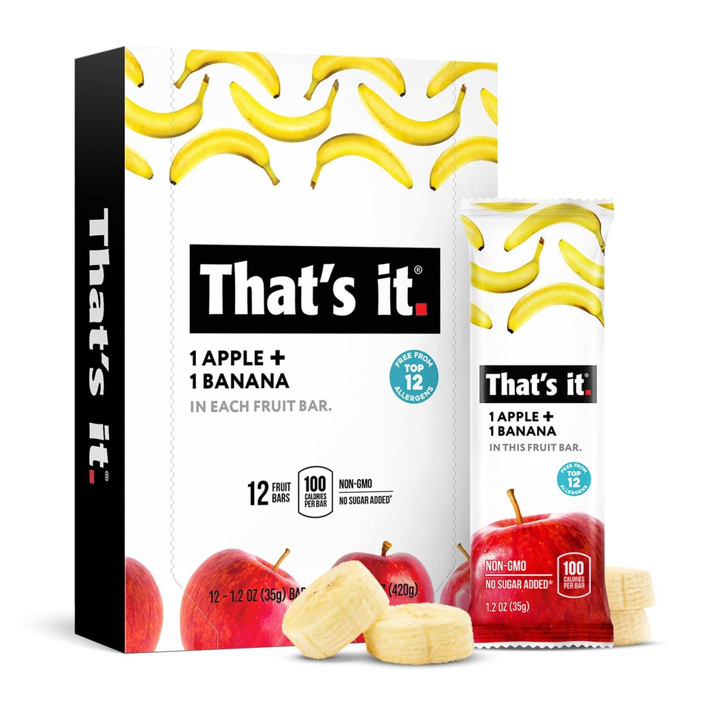 Questo è Nutrizione Mele + Banana 100% Natural Real Fruit Bar, Paleo per Bambini & Adulti, Non OGM Sugar-Free, Nessun conservanti Energy Food, 14.4 Oz, Confezione da 12