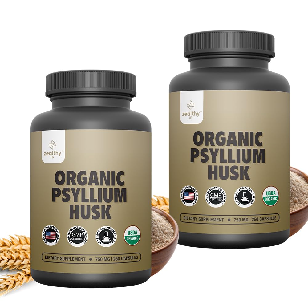 Zealthy Life - Psyllium Husk Capsule, All-Natural Psyllium Husk Fiber, Psyllium Husk Capsule per Gut Health, Non-GMO & Gluten-Free, 250 Vegan Capsules - Confezione da 2