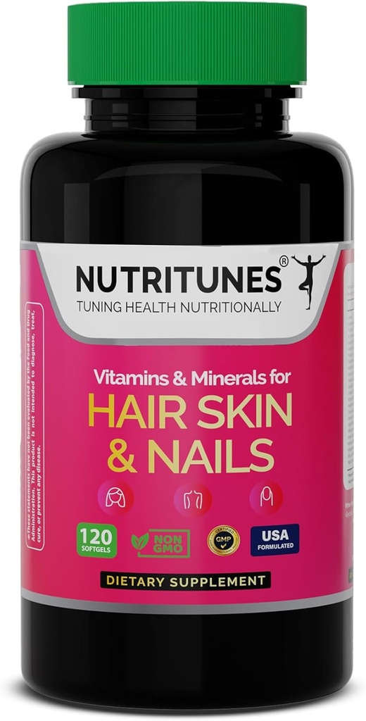 Pelle per capelli e Vitamine per Unghie–Biotin & Collagen Formula con Vitamine B, Zinco & Selenio – Promuove la resistenza dei capelli, l'idratazione della pelle & Nail Health – 120 Softgels