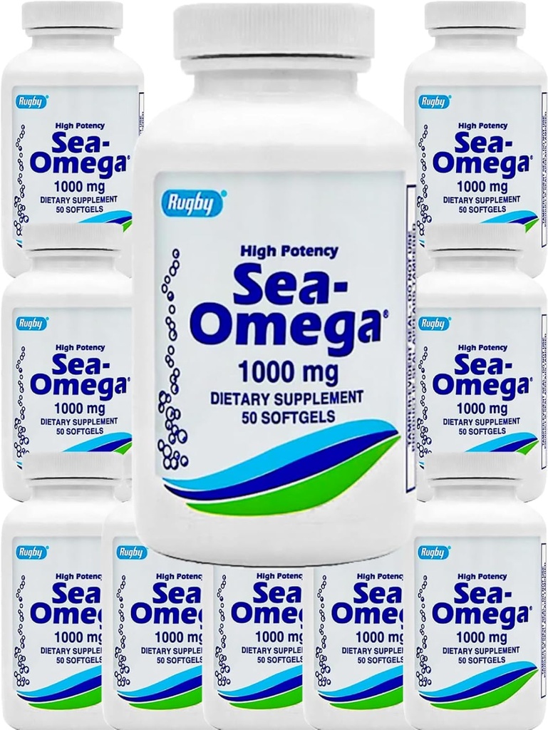500 Softgels (10 bottiglia) Rugby ad alta potenza 1000mg Natural Deep Sea Hiccupsless Fish Oil Omega-3 Grassy Acid (EPA 300mg & DHA 200mg) per gli uomini e le donne,Promotes Brain/Hair/Skin & Heart Health, Made in USA