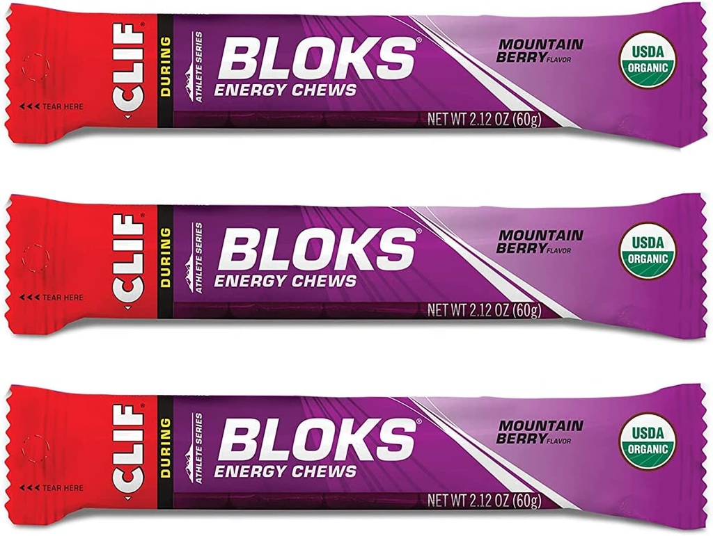 CLIF BLOKS - Energy Chews - Mountain Berry - Non OGM - Alimenti basati sulle piante - Fast Fuel for Cycling and Running -Workout Snack(2.1 Ounce Packet, 3 Count)