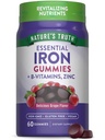 Verità di natura Iron Gummies | 60 Count | Vegan, Non OGM & Gluten Supplemento gratuito | con Zinc & B Vitamine | Sapore di Uva