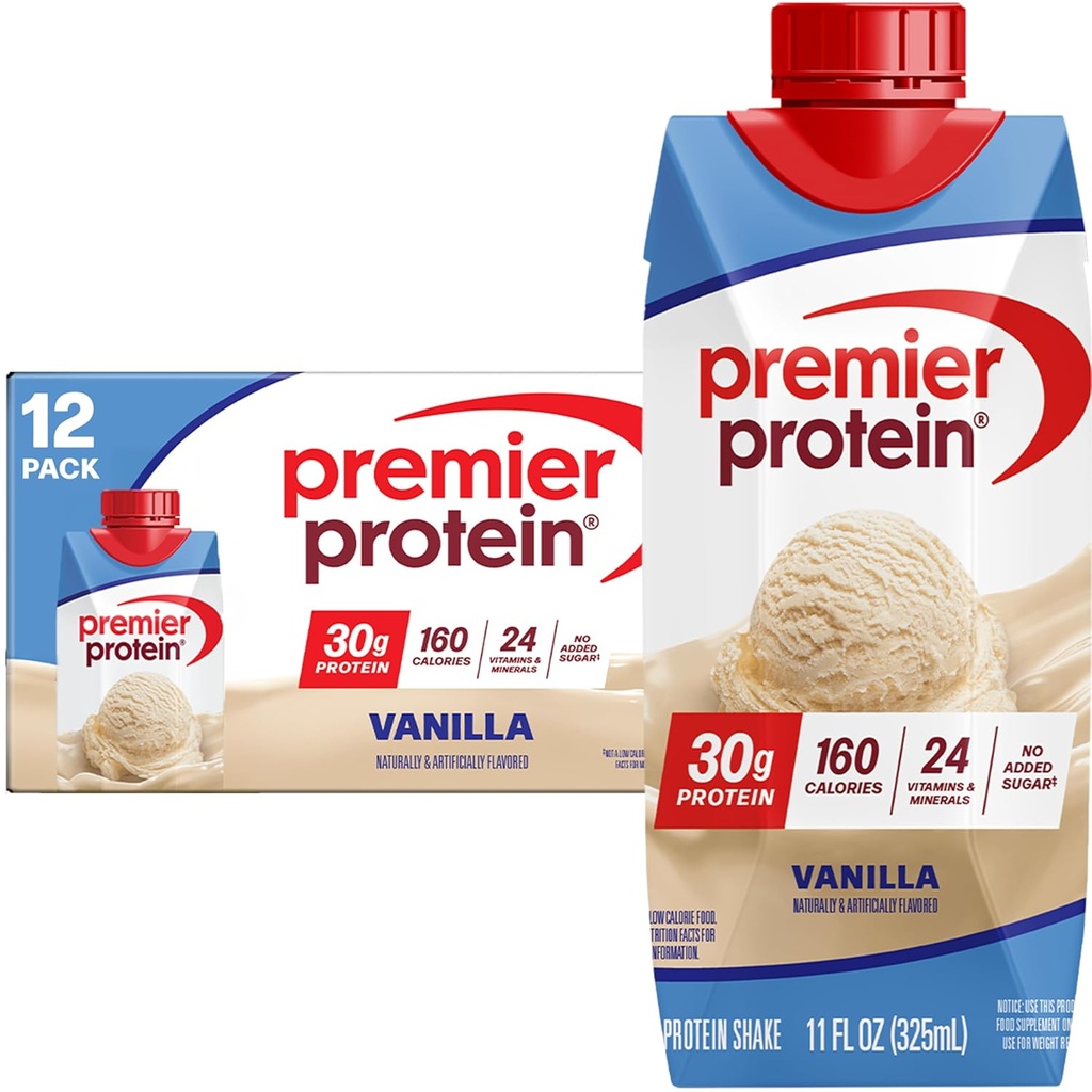 Premier Protein Shake, Vanilla, 30g Protein, 11 fl oz, Confezione da 12 (Packaging May Vary)