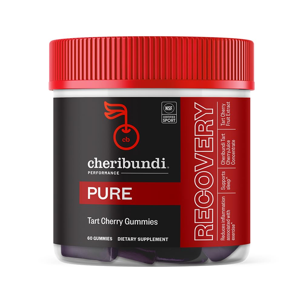 Cheribundi Tart Cherry Gummies Pure | Prestazioni per il massimo recupero con 25 Ciliegie Tart | Potente supporto antiossidante, Non OGM, Senza Glutine, Vegan | 20 Calorie per Serve | 60 Conte