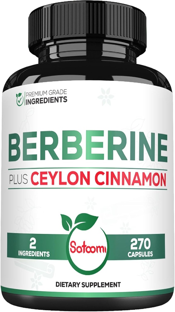 Berberina con Ceylon Cinnamon Supplement - 1500 mg di resistenza extra per il sistema immunitario, la salute digestiva, la gestione del corpo e la produzione di energia - 270 capsule - senza glutine, non OGM