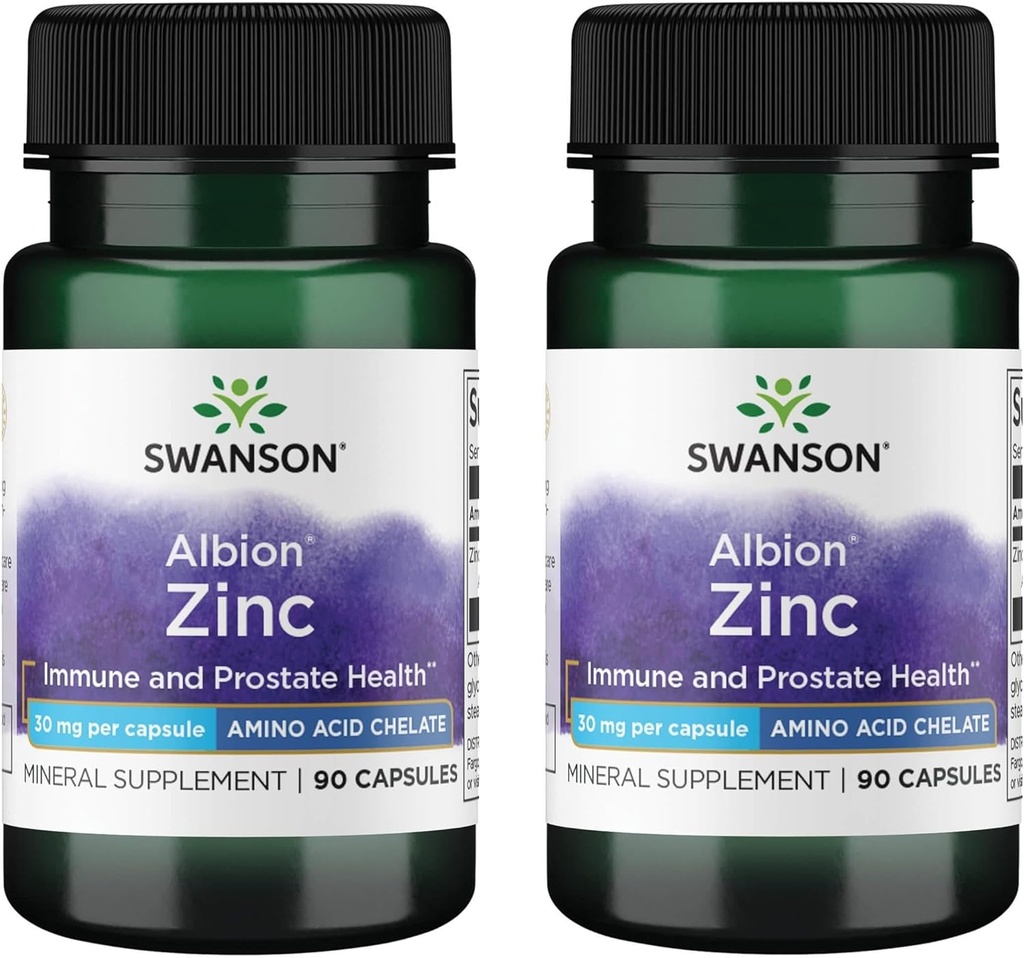Swanson Albion Chelated Zinc Glycinate 30 Milligrams 90 Capsule (2 Confezione)