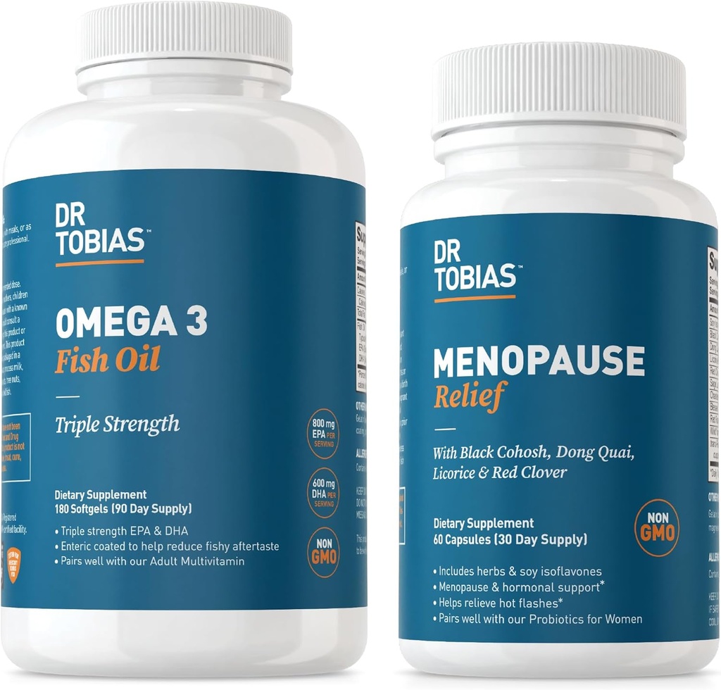Dr. Tobias Omega 3 Fish Oil e Menopausa Rilievo per le donne, Endocrino Supporto con Omega 3s essenziale, Flash caldi e Notte Maglioni Supplementi, Non OGM