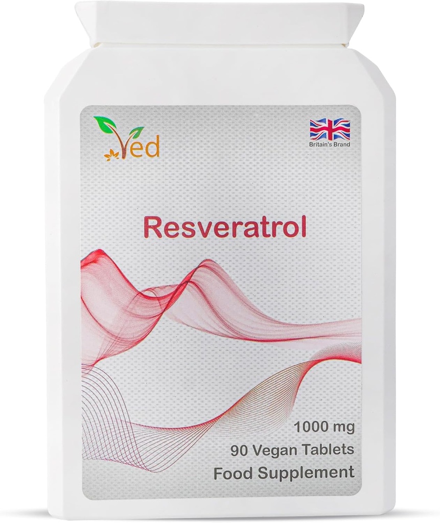 Ved RESVERATROL 1000 mg 90 Tablet, Potente Antiossidanti &, promuove Anti-invecchiamento, supporto cardiovascolare, 90 giorni di alimentazione per bottiglia.