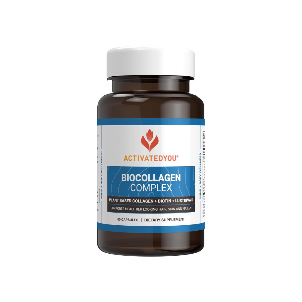 ActivatedYou BioCollagen Complex Collagen basato sulle piante per le donne e gli uomini - progettato per promuovere la compattezza della pelle, la resistenza muscolare e il volume dei capelli, 2 capsule giornalieri Supporta l'apparizione giovanile e la mobilità congiunta