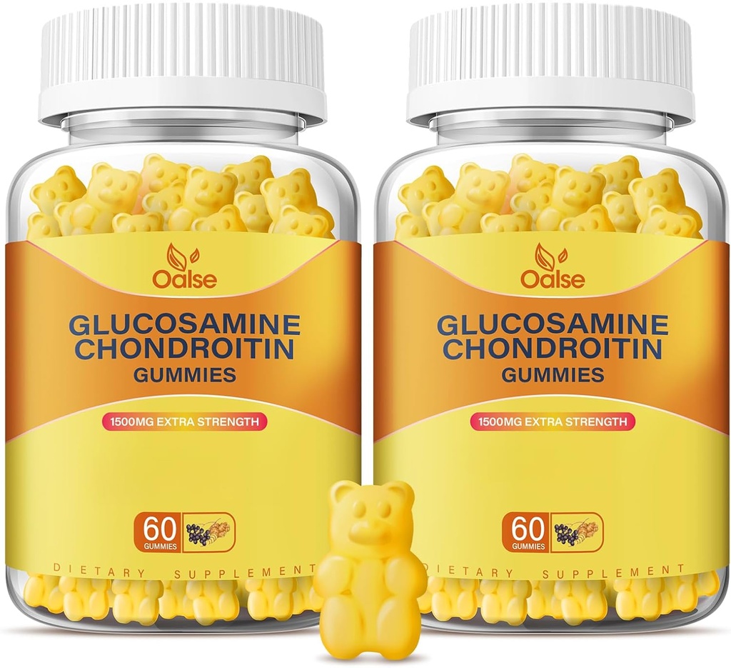 Vegan Glucosamina Chondroitin Gummies, Supplemento di supporto per gli adulti uomini e donne, 1500mg Extra Forza Glucosamina con Condroitina MSM Turmeric Elderberry per la salute