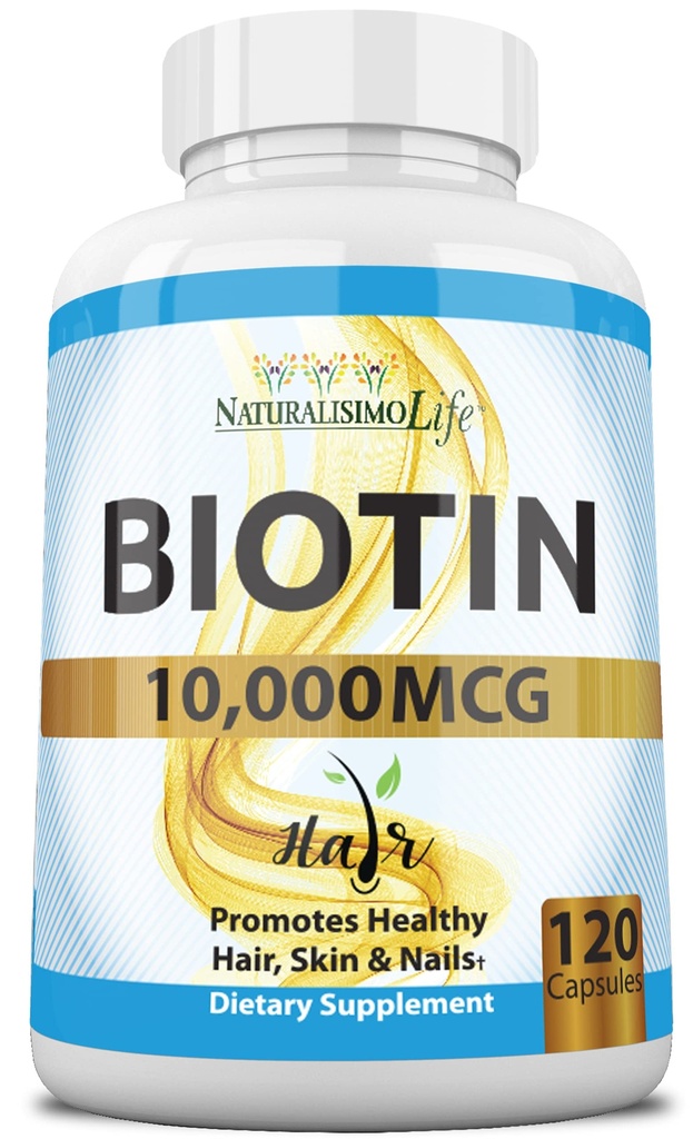 Biotina 10.000 mcg ad alta potenza - Capelli naturali, Pelle, Unghie e Metabolismo 120 capsule