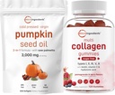 Micro Ingredienti Olio di semi di zucca con Saw Palmetto 3.000mg Softgels & Multi Collagen Peptide Gummies | 2 Pack | Olio di vergine pressato a freddo | Zucchero + Biotina, Acido ialuronico, & Vitamina C Complex