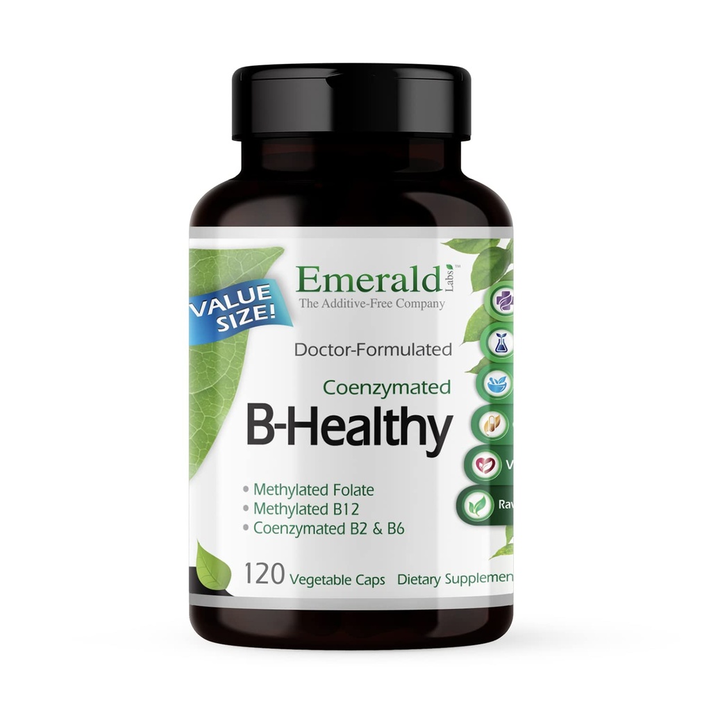 EMERALD LABS B-Healthy - Vegan Vitamina B Complex - Include acido folico metilato & Full Spectrum B Vitamine - Supporta Immune, cervello e salute del cuore* - 120 capsule vegetali
