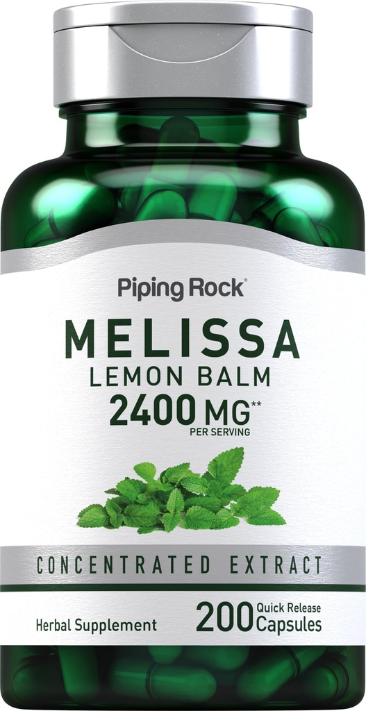 Piping Rock Lemon Balm Capsule 2400mg | 200 Count | Limone Balm Extract | Melissa Herbal Supplement | Gluten Free, Non OGM