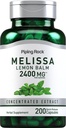 Piping Rock Lemon Balm Capsule 2400mg | 200 Count | Limone Balm Extract | Melissa Herbal Supplement | Gluten Free, Non OGM