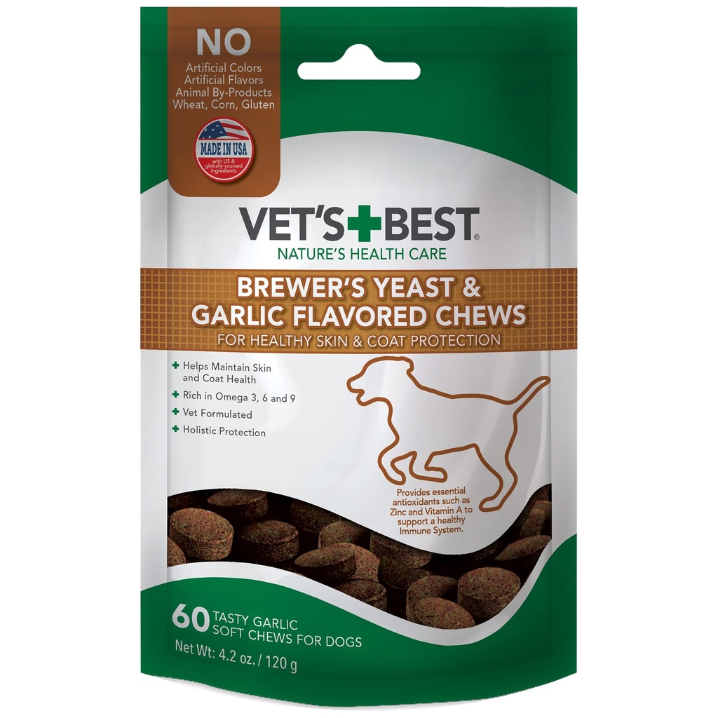 Best Brewer’s Yeast & Garlic Chews, Omega 3 for Dogs Healthy Skin & Coat Protection for Dogs, Dog Formulato con Dosaggio Raccomandato Veterinaria, Aglio Supplementi, 60 ct