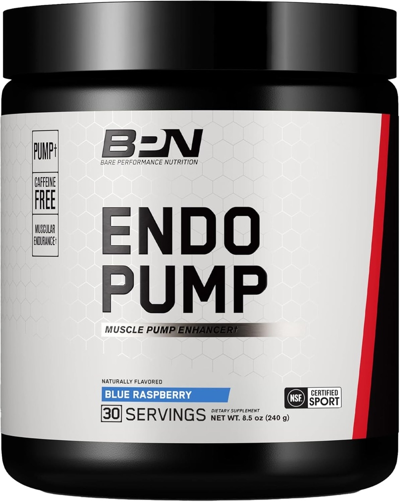 BARE PERFORMANCE NUTRITION, BPN Endo Pump Pre-Workout Muscle Pump Enhancer, aumento del flusso sanguigno / ossigeno Trasporto ai muscoli, Blue Raspberry