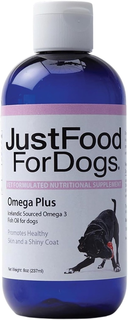 JustFoodForDogs Omega Plus Olio di pesce Premium per cani Omega 3 supplemento, liquido, 8 oz