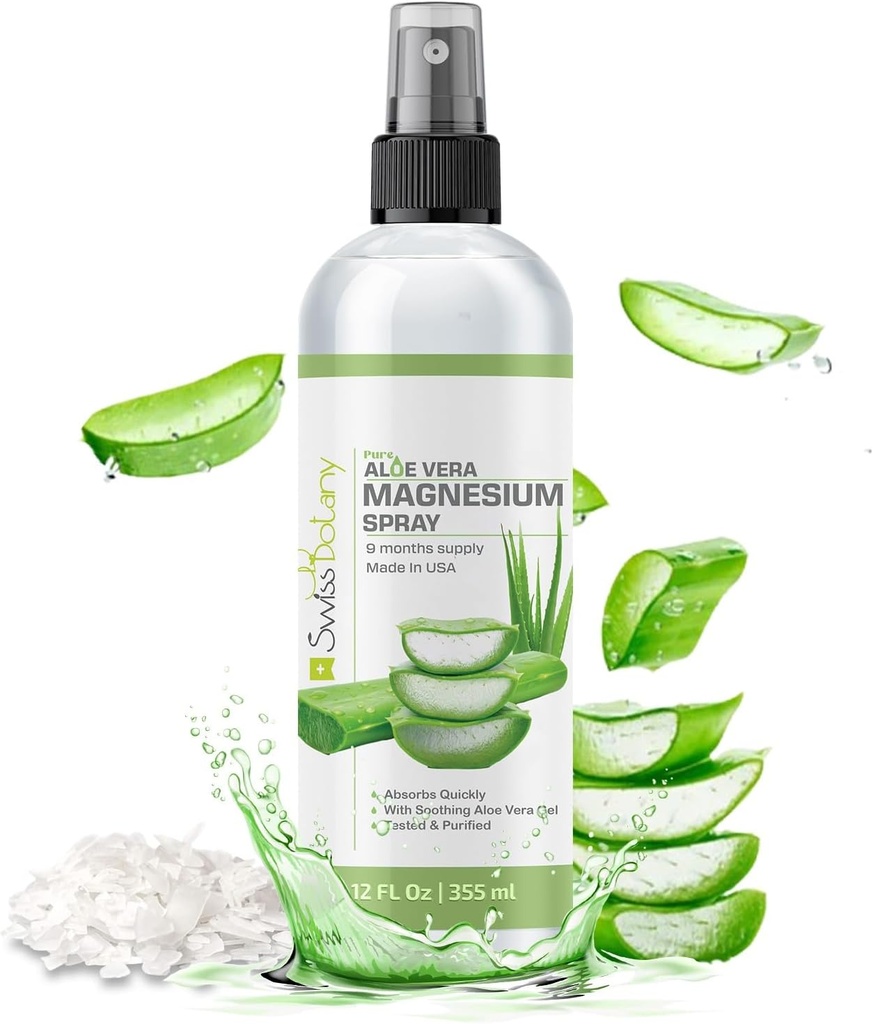 Spruzzo di Magnesio Topical con Aloe Vera - Pure Magnesium Spray olio per il sollievo dallo stress - USP Grade Aloe Vera Magnesium Spray per il sonno - 12 Fl Oz