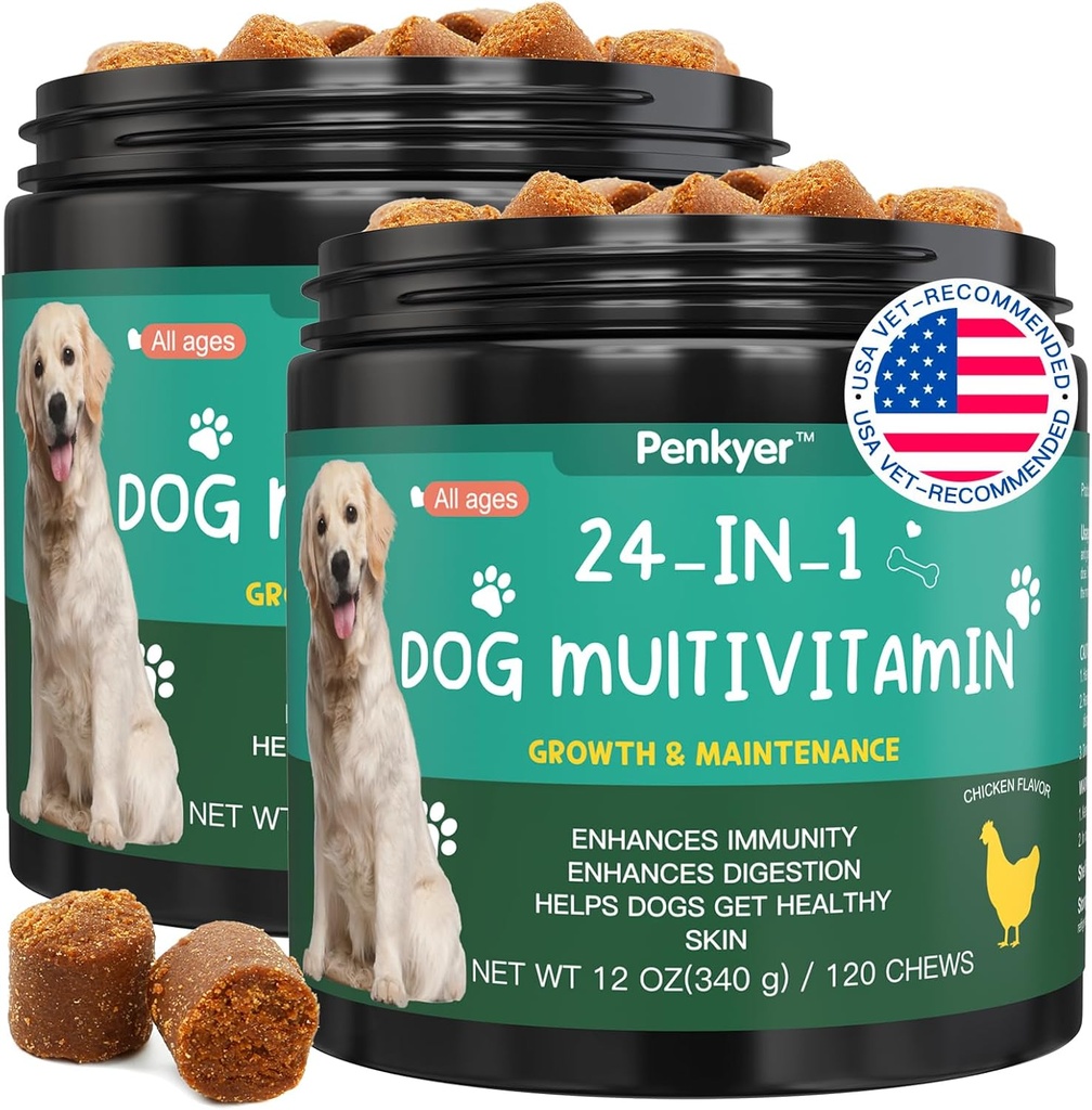 Vitamine e integratori di cani, Senior & Puppy Multivitamin per cani Supporto con Glucosamine Chondroitin Omega Probiotics - Cane Multivitamines Chewable per Hip & Joint, Skin, Immune - (pollo 240 Ct)