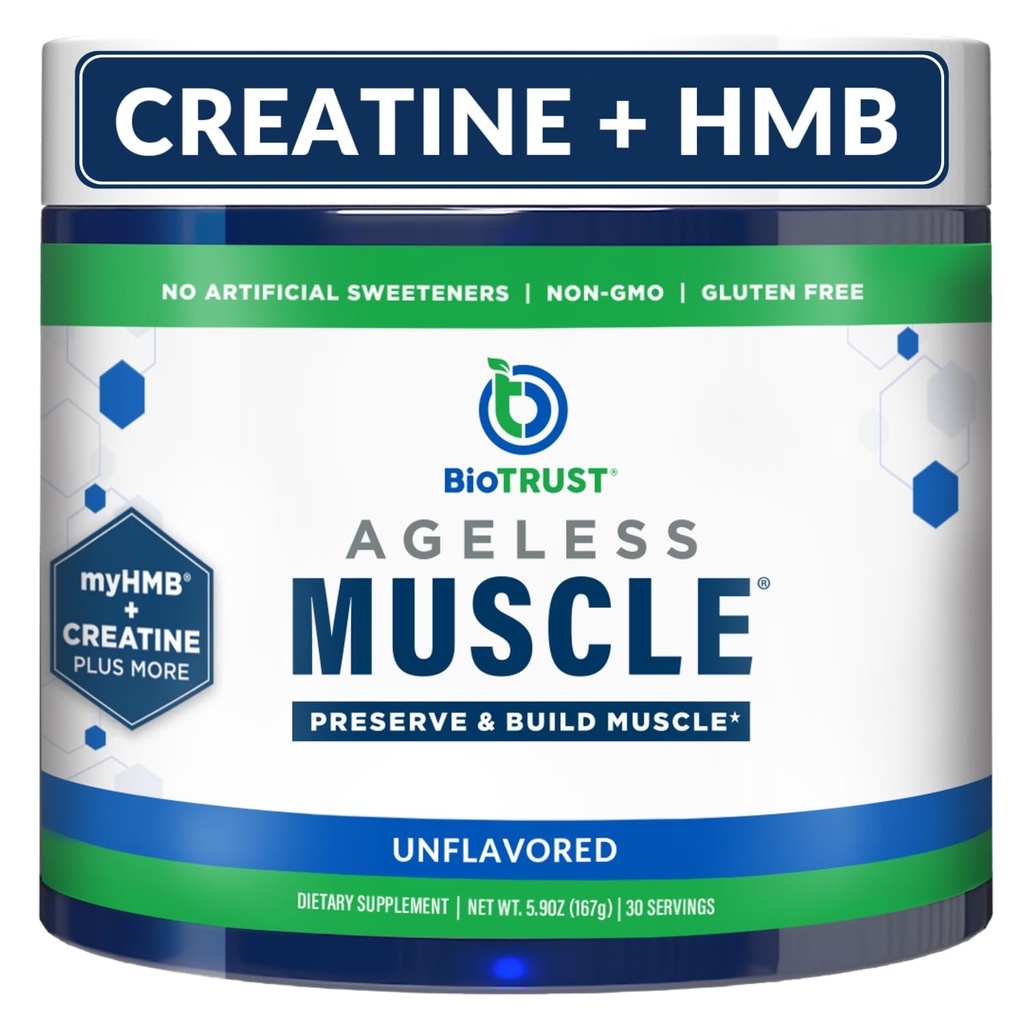 BioTrust Ageless Muscle Builder - Creatina HMB Polvere con vitamina D3 & Betaine - Costruire & Preserve Naturally Declining Muscle Mass & Strength - Unflavored, 30 Serve