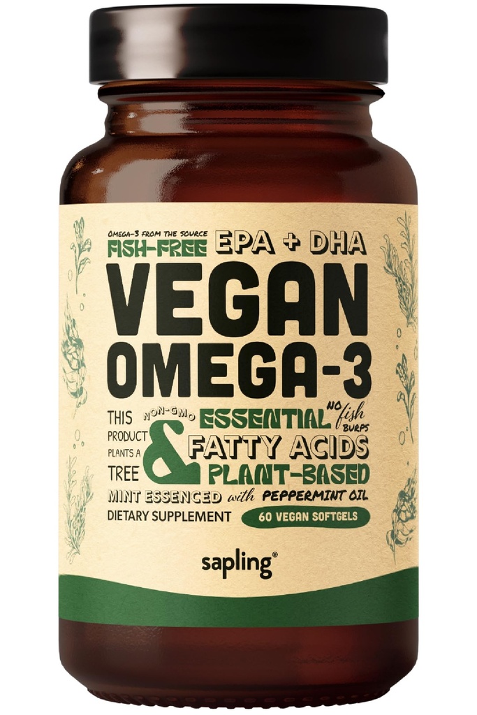 Vegan Omega 3 Supplemento - Gli acidi grassi vegetali DHA & EPA - Carrageenan Free, alternativa all'olio di pesce, supporta il cuore, il cervello, la salute comune - Sustainably Sourced Algae - 60 Softgels